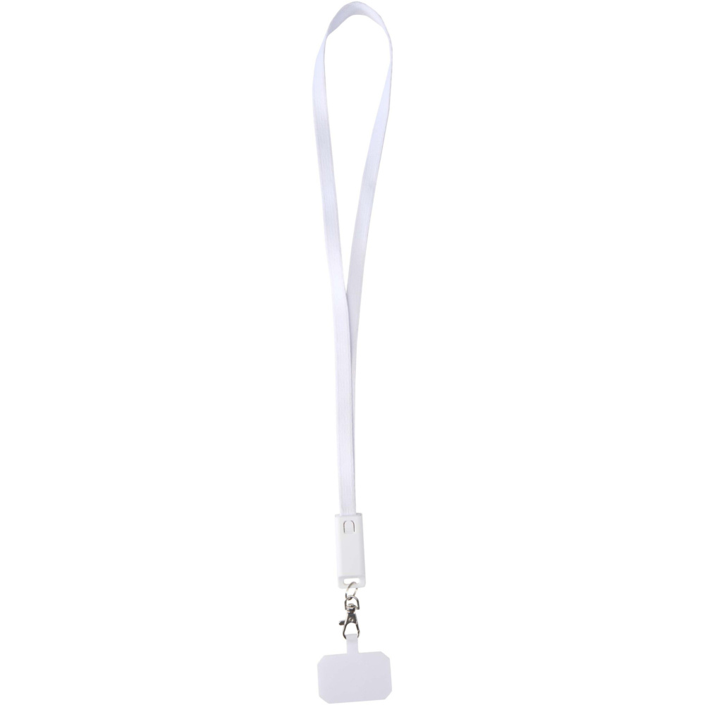 Logotrade promotional merchandise picture of: Franz recycled plastic smartphone lanyard with built-in data sync and 65W fast charge 5-in-1 cable