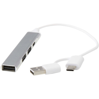 Logo trade promotional gifts image of: Alkaid 4-port recycled aluminium USB-A and Type-C hub with dual input