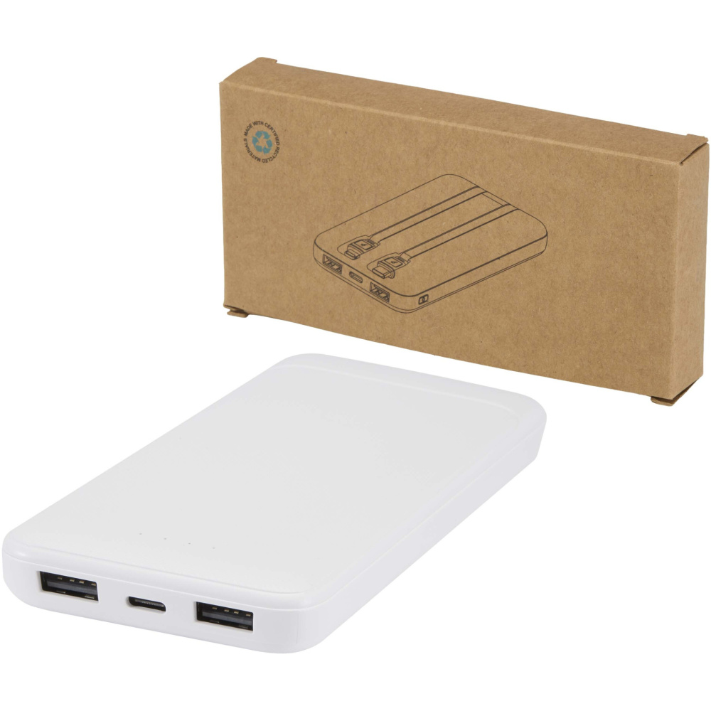 Logotrade promotional merchandise image of: Adhil 10.000 mAh 10W recycled plastic power bank with 2 built-in cables