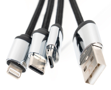 Logo trade advertising product photo of: 4-in-1 cable with elighted logo in a wooden casing