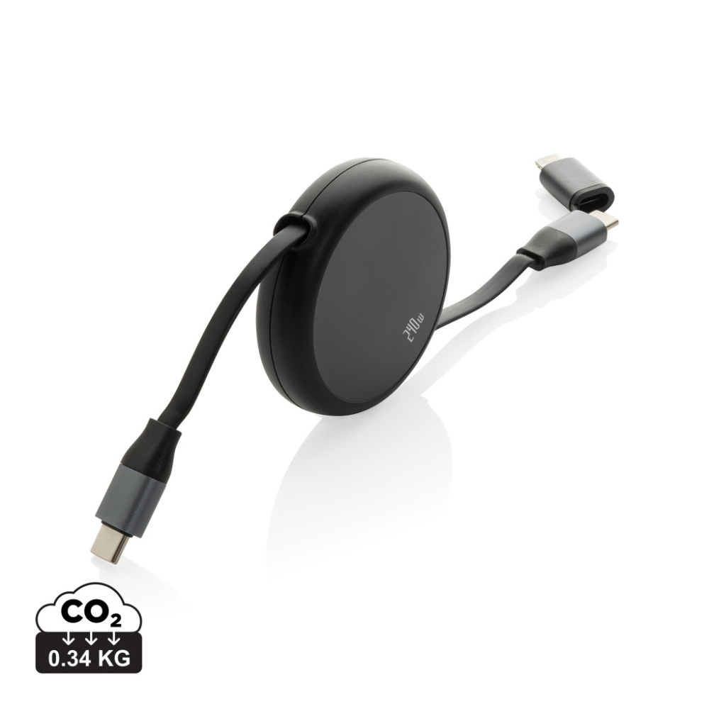 Logotrade corporate gift image of: Terra RCS recycled aluminium retractable 240W 2-in-1 cable