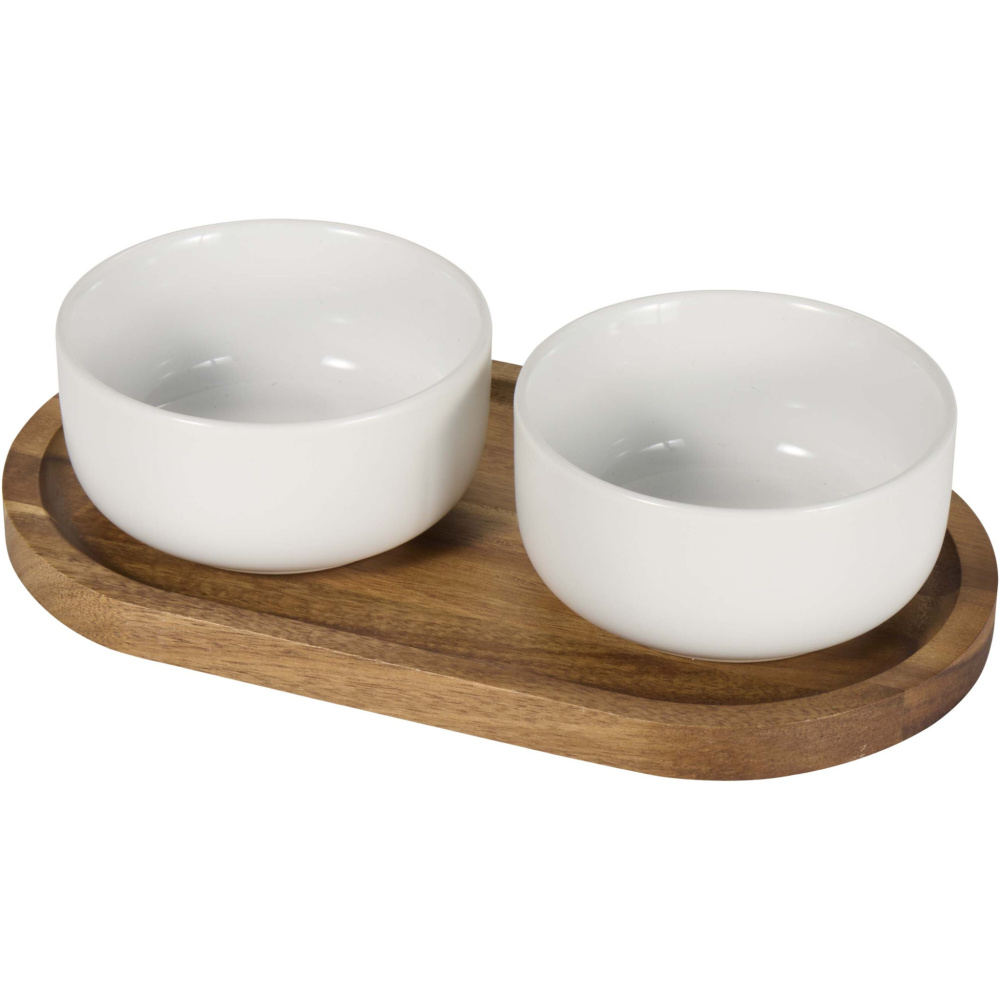 Logo trade promotional product photo of: Noa wooden tray and ceramic serving bowls set