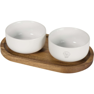 Logo trade business gifts image of: Noa wooden tray and ceramic serving bowls set