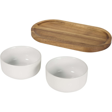 Logotrade promotional merchandise picture of: Noa wooden tray and ceramic serving bowls set