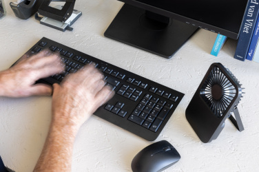 Logo trade promotional merchandise picture of: Aervina RCS recycled plastic re-chargeable desk fan