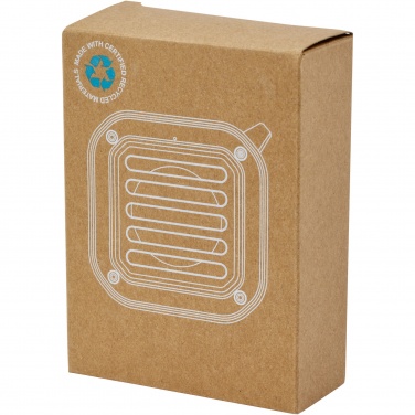 Logo trade liikelahja mainoslahja tuotekuva: Solo 3 W:n IPX5 RCS -kierrätetystä muovista valmistettu, aurinkoenergialla toimiva Bluetooth®-kaiutin jousihaalla 