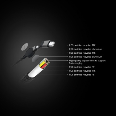 Logotrade liikelahja mainoslahja kuva: Oakland RCS 1.2m 6-in-1 nopean latauksen 45W kaapeli
