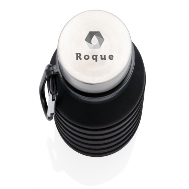 Logo trade mainoslahja ja liikelahja tuotekuva: Vuodonkestävä taitettava silikonipullo kannella