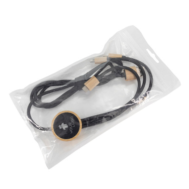 Logo trade mainoslahja kuva: 3-in-1-kaapeli, jossa on valaistu logo puukotelossa, LH-ZMU06