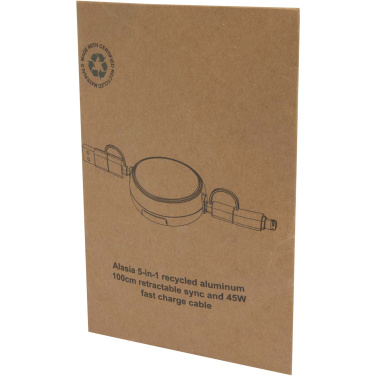 Logotrade mainostuotet kuva: Alasia kierrätetystä muovista ja alumiinista valmistettu sisäänvedettävä datasynkronoiva 45 W:n ja 100 cm:n 5-in-1-pikalataus