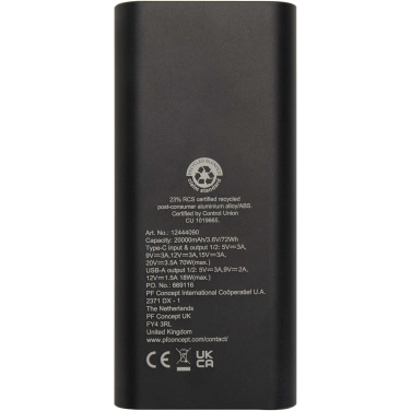 Logo trade mainoslahjat tuotekuva: Acamar 20 000 mAh:n ja 70 W:n kannettavan tietokoneen varavirtalähde kierrätetystä alumiinista