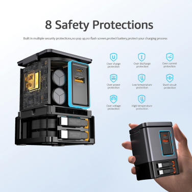 Лого трейд бизнес-подарки фото: Зарядное устройство Urban Vitamin Sacramento 105 Вт GAN + втягивающиеся кабели