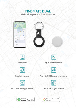 Logotrade reklamprodukter bild: Findmate Dual RCS återvunnen plastartikel-sökare IPX 5