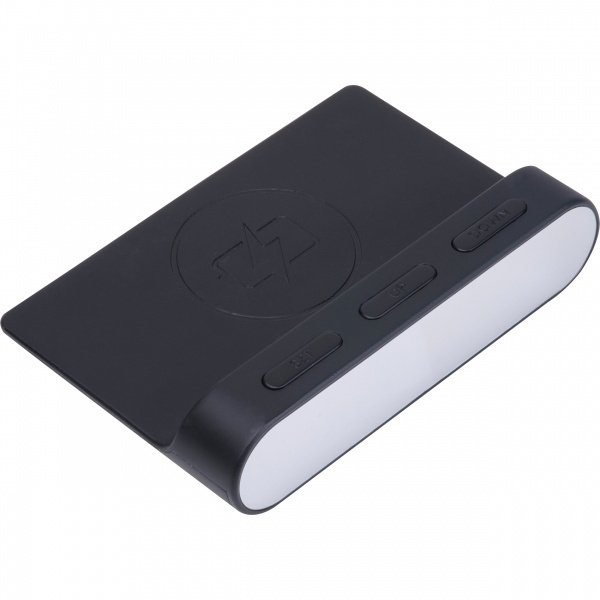 Logotrade presentreklam bild: Väckarklocka och trådlös laddare ADELAIDE