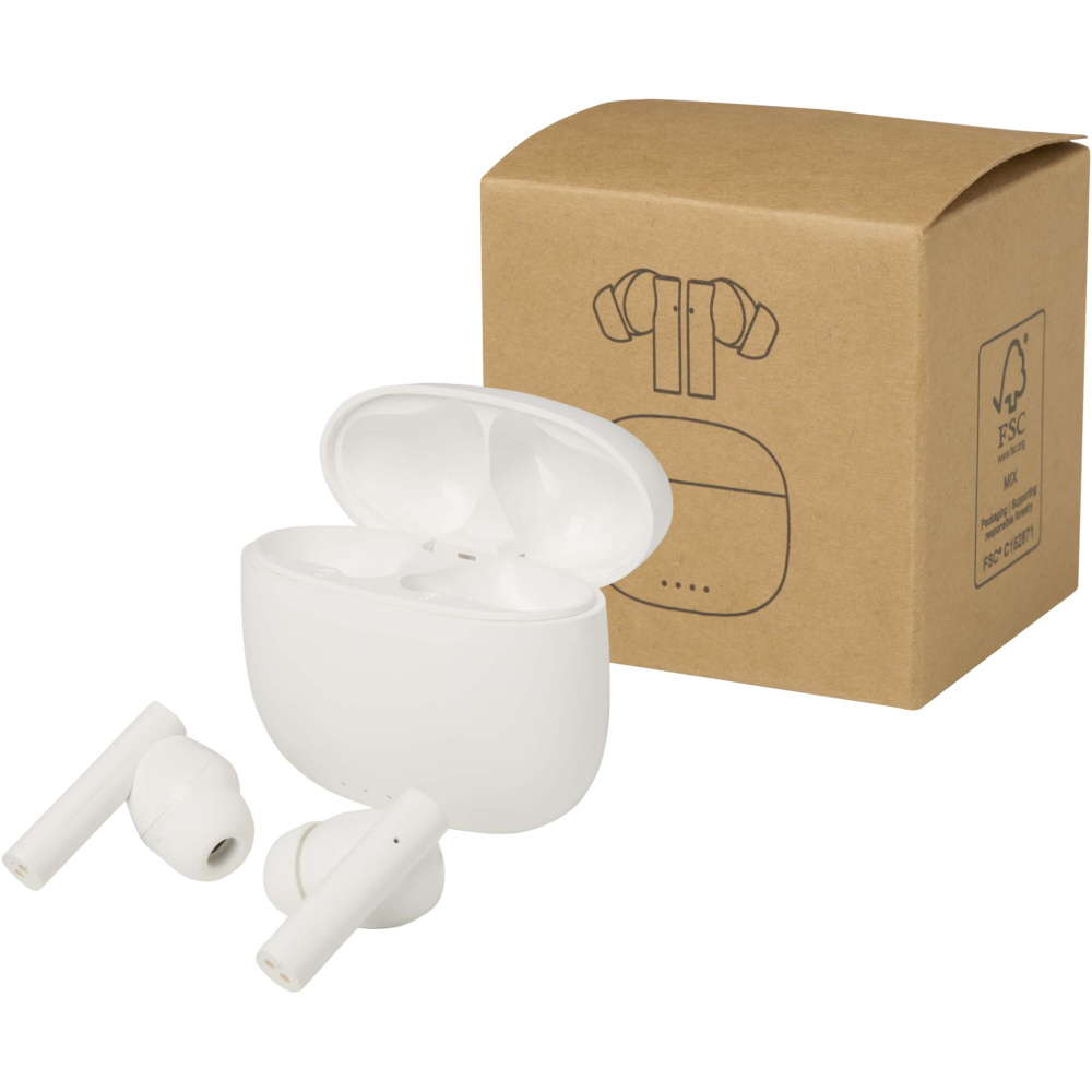 Logotrade reklamprodukter bild: Alterf True Wireless Bluetooth®-öronsnäckor av återvunnen plast med öronproppar av silikon